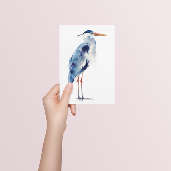 Watercolor Heron Portrait Wall Art Print Poster, Unframed - Picture 5 of 6